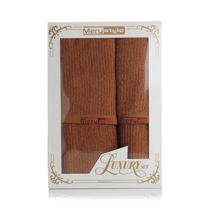 Комплект 2 броя хавлия MS в кутия - Кафяво - 1032 - Комплект 2 броя хавлия MS в кутия - Кафяво - 1032