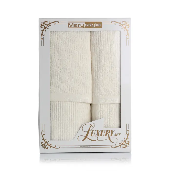 Комплект 2 броя хавлия MS в кутия - Крем - 1034 - Комплект 2 броя хавлия MS в кутия - Крем - 1034