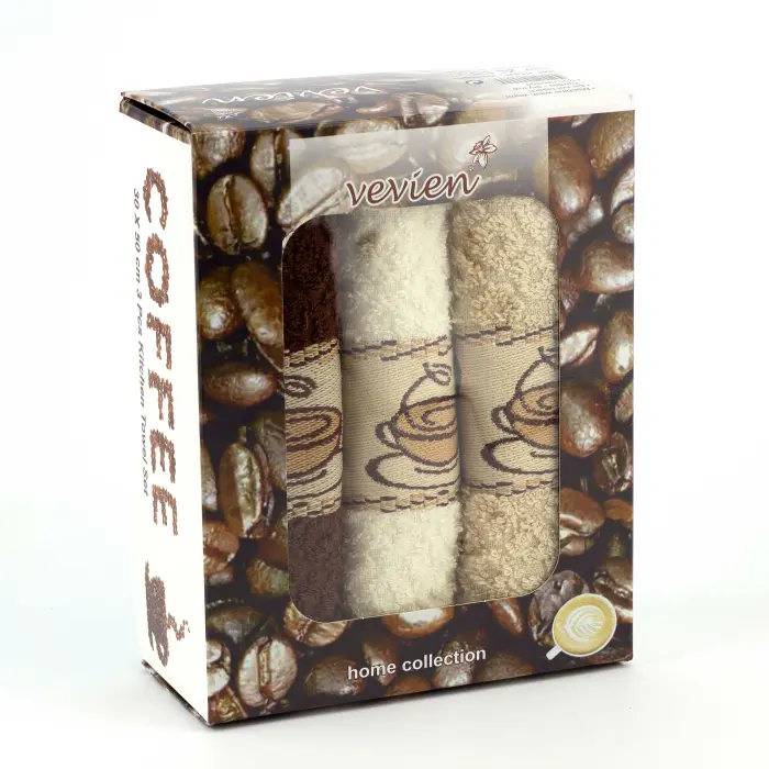 Комплект 3 броя хавлия в кутия - Кафе - 1046 -  Комплект 3 броя хавлия в кутия - Кафе - 1046