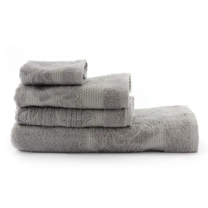 Комплект 4 броя хавлия Цветя - Сиво - 1054 - Комплект 4 броя хавлия Цветя - Сиво - 1054