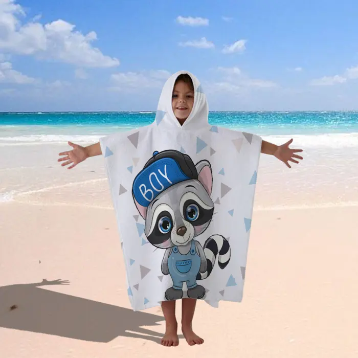 Детско хавлиено пончо - Енот - 545 - Детско хавлиено пончо - Енот - 545