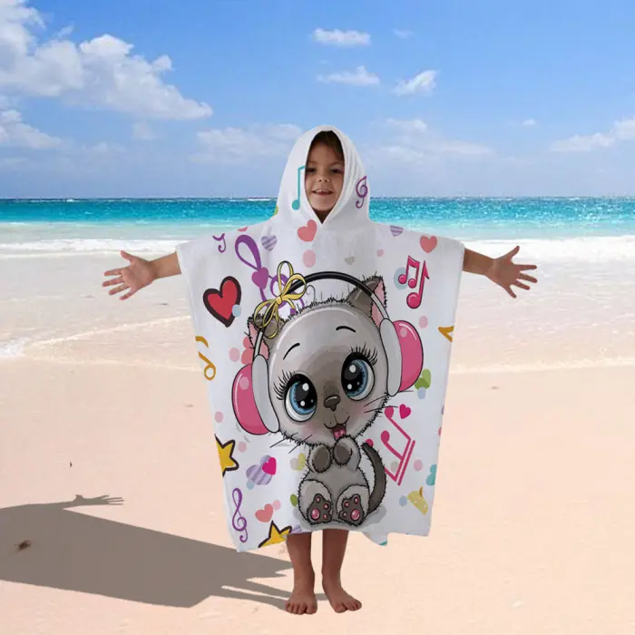 Детско хавлиено пончо - Коте - 537 - Детско хавлиено пончо - Коте - 537