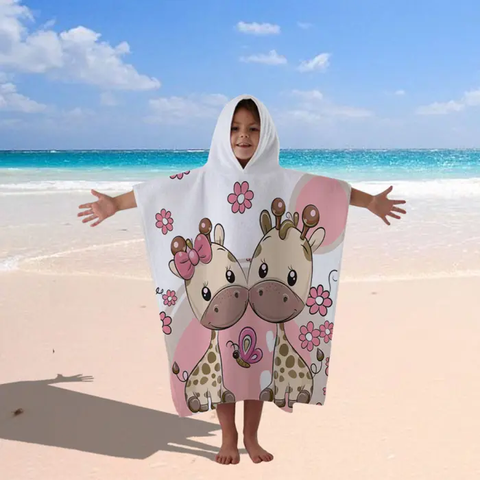 Детско хавлиено пончо - Два жирафа - 535 - Детско хавлиено пончо - Два жирафа - 535