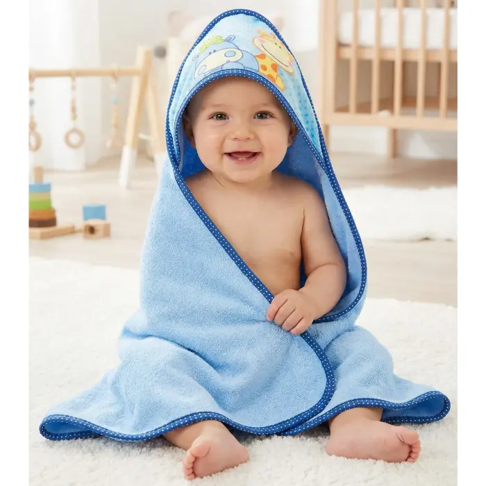 Бебешка хавлиена кърпа с качулка - Синьо - Животни - 3772 - Бебешка хавлиена кърпа с качулка - Синьо - Животни - 3772