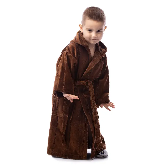 Детски халат нишка - кафяв - 606 - Детски халат нишка - кафяв - 606