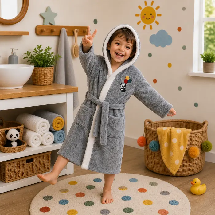 Детски халат Sunny - светло сиво - 3/4 години - 3864 - Детски халат Sunny - светло сиво - 3/4 години - 3864