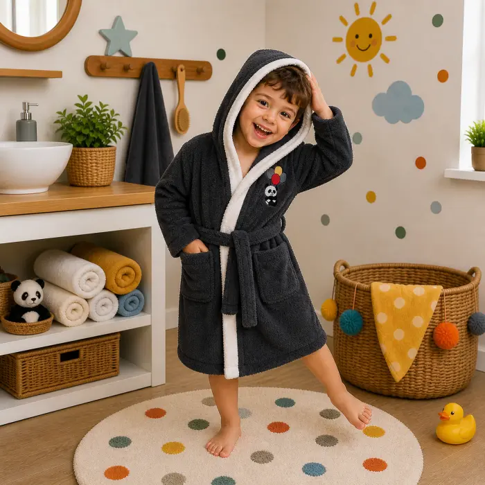 Детски халат Sunny - тъмно сиво - 3/4 години - 3865 - Детски халат Sunny - тъмно сиво - 3/4 години - 3865