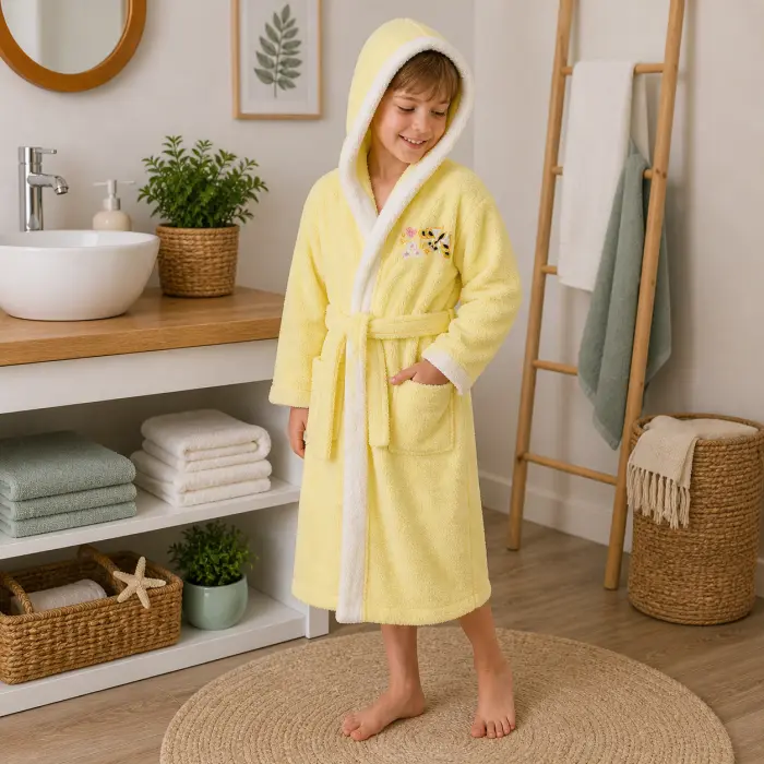 Детски халат Sunny - жълт - 7/8 години - 3877 - Детски халат Sunny - жълт - 7/8 години - 3877