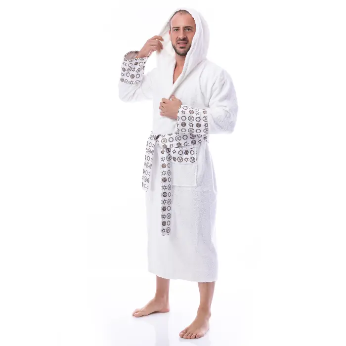 Халат букле MS печат - Крем - мъжки - 1870 - Халат букле MS печат - Крем - мъжки - 1870