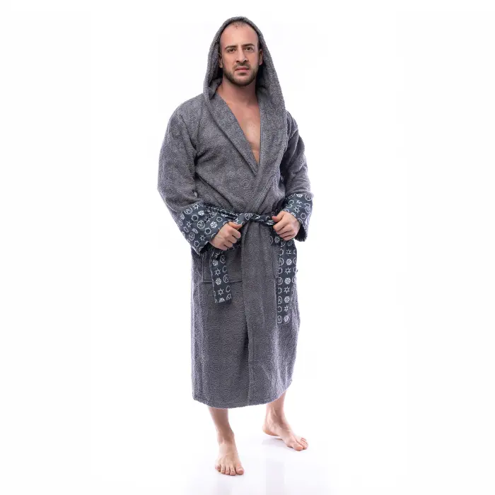 Халат букле MS печат - Сив - мъжки - 2517 - Халат букле MS печат - Сив - мъжки - 2517