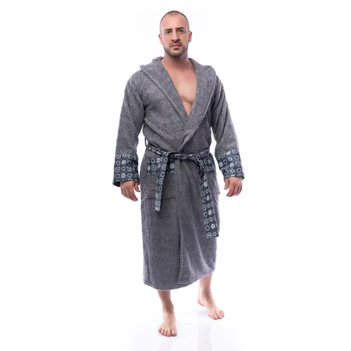 Халат букле MS печат - Сив - мъжки - 2518 - Халат букле MS печат - Сив - мъжки - 2518