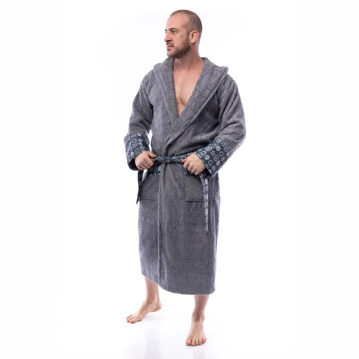 Халат букле MS печат - Сив - мъжки - 2519 - Халат букле MS печат - Сив - мъжки - 2519