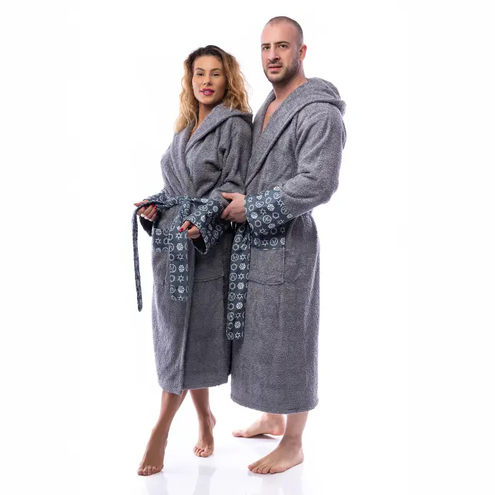 Халат букле MS печат - Сив - мъжки - 2520 - Халат букле MS печат - Сив - мъжки - 2520