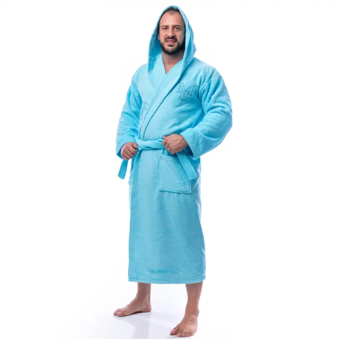 Халат Едноцветен Лукс - Светло синьо - мъжки - 1613 - Халат Едноцветен Лукс - Светло синьо - мъжки - 1613