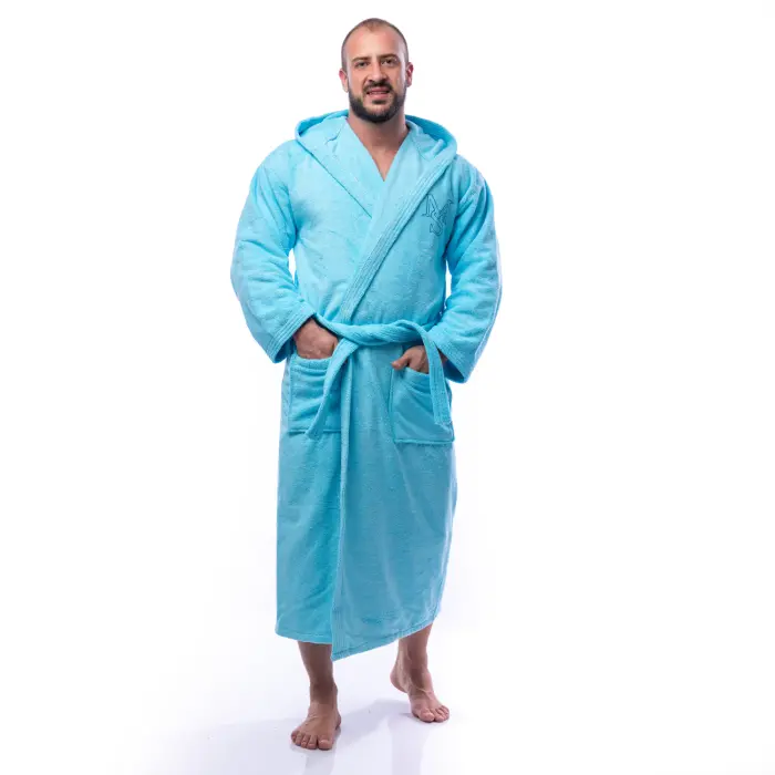 Халат Едноцветен Лукс - Светло синьо - мъжки - 1615 - Халат Едноцветен Лукс - Светло синьо - мъжки - 1615