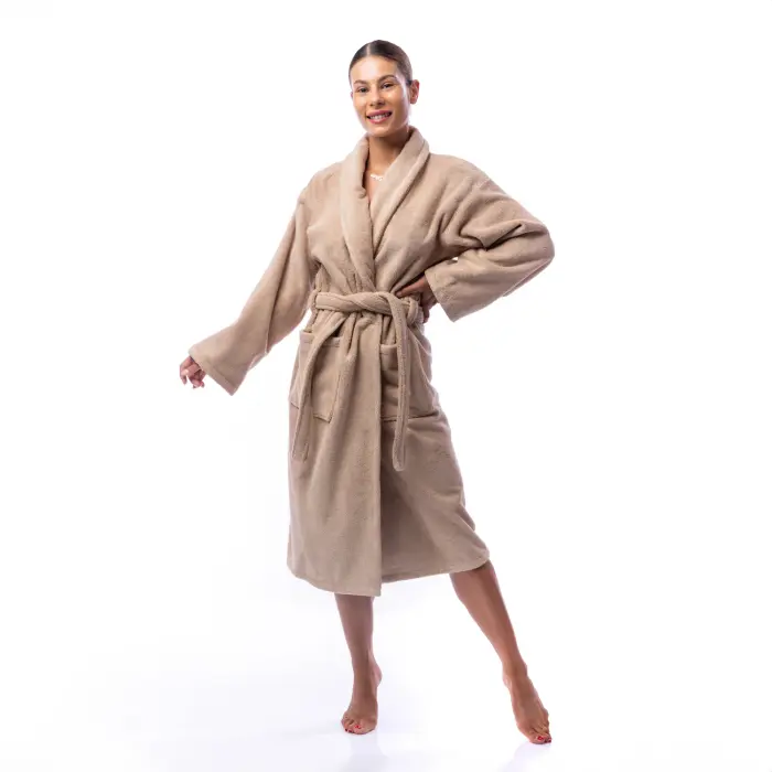 Халат Едноцветен Шал Яка - Капучино - дамски - 1716 - Халат Едноцветен Шал Яка - Капучино - дамски - 1716