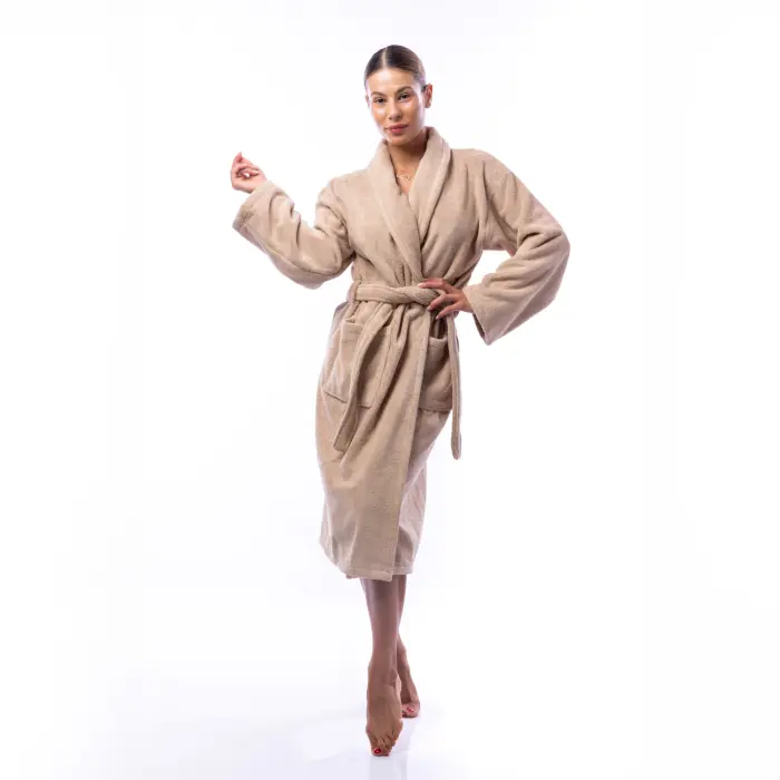 Халат Едноцветен Шал Яка - Капучино - дамски - 1718 - Халат Едноцветен Шал Яка - Капучино - дамски - 1718