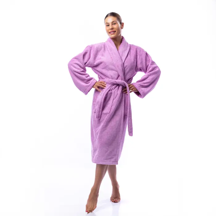 Халат Едноцветен Шал Яка - Лилав - дамски - 1720 - Халат Едноцветен Шал Яка - Лилав - дамски - 1720