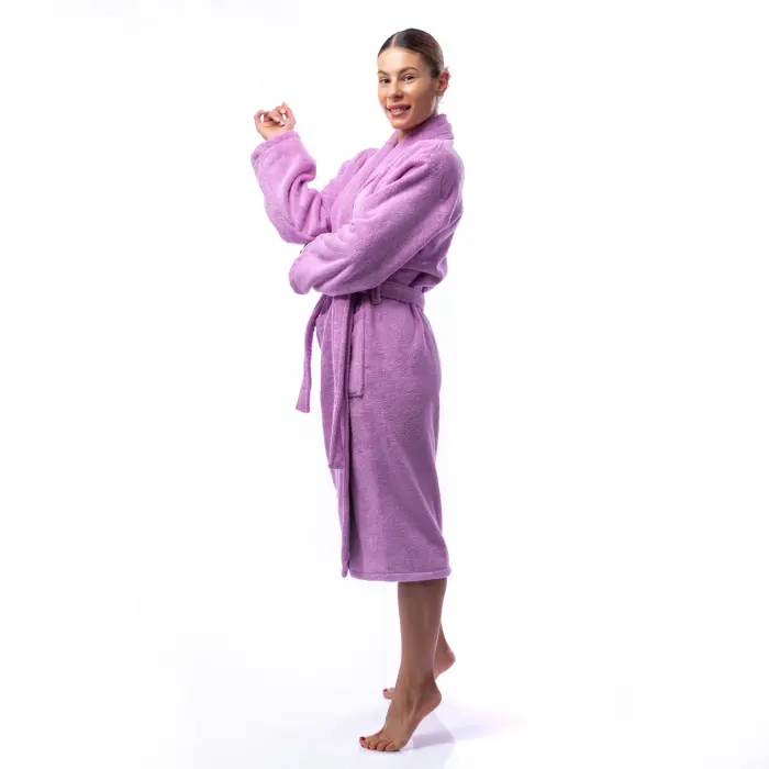 Халат Едноцветен Шал Яка - Лилав - дамски - 1722 - Халат Едноцветен Шал Яка - Лилав - дамски - 1722