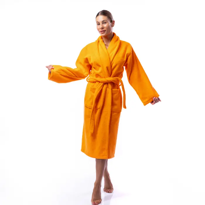 Халат Едноцветен Шал Яка - Оранжев - дамски - 1713 - Халат Едноцветен Шал Яка - Оранжев - дамски - 1713