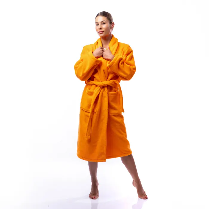 Халат Едноцветен Шал Яка - Оранжев - дамски - 1714 - Халат Едноцветен Шал Яка - Оранжев - дамски - 1714