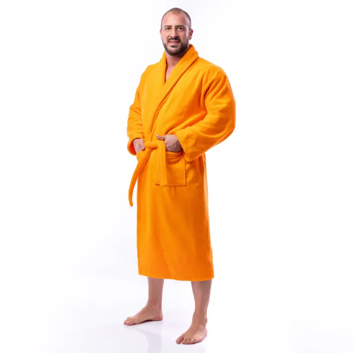 Халат Едноцветен Шал Яка - Оранжев - мъжки - 1658 - Халат Едноцветен Шал Яка - Оранжев - мъжки - 1658