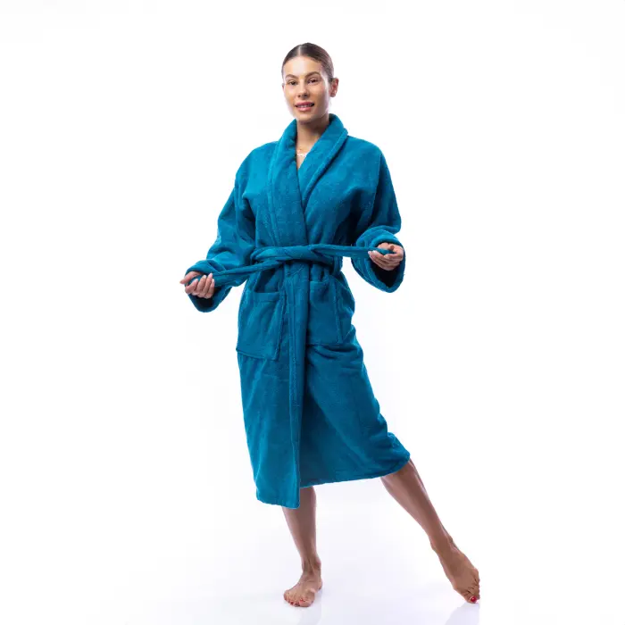 Халат Едноцветен Шал Яка - Петрол - дамски - 1698 - Халат Едноцветен Шал Яка - Петрол - дамски - 1698