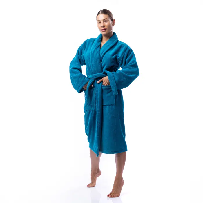 Халат Едноцветен Шал Яка - Петрол - дамски - 1700 - Халат Едноцветен Шал Яка - Петрол - дамски - 1700
