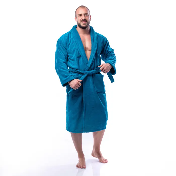 Халат Едноцветен Шал Яка - Петрол - мъжки - 1638 - Халат Едноцветен Шал Яка - Петрол - мъжки - 1638