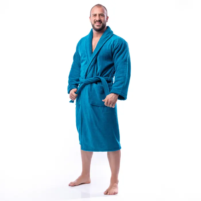 Халат Едноцветен Шал Яка - Петрол - мъжки - 1639 - Халат Едноцветен Шал Яка - Петрол - мъжки - 1639