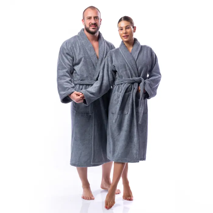 Халат Едноцветен Шал Яка - Сиво - мъжки - 1648 - Халат Едноцветен Шал Яка - Сиво - мъжки - 1648