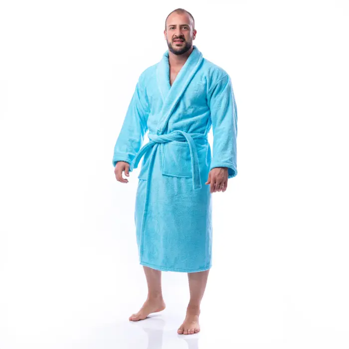 Халат Едноцветен Шал Яка - Светло синьо - мъжки - 1642 - Халат Едноцветен Шал Яка - Светло синьо - мъжки - 1642