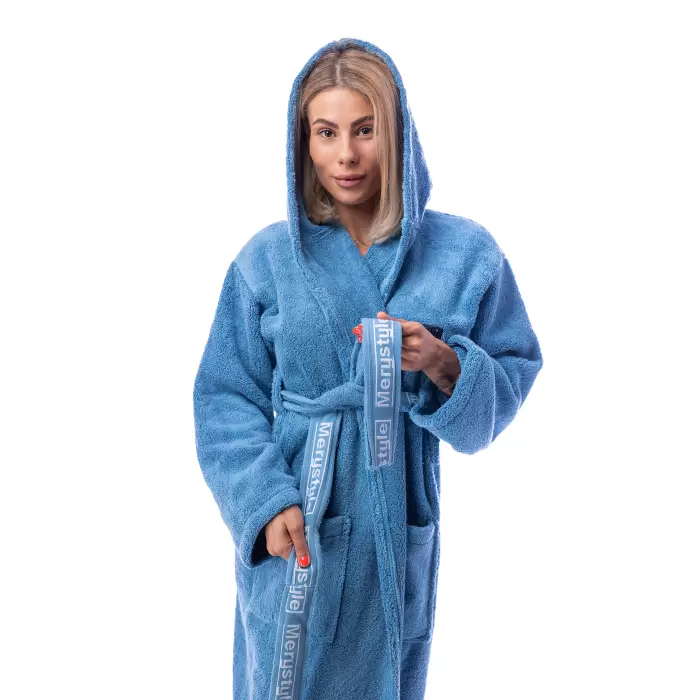 Халат Микропамук - син - дамски - 224 - Халат Микропамук - син - дамски - 224