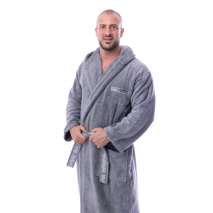 Халат Микропамук - сив - мъжки - 80 - Халат Микропамук - сив - мъжки - 80