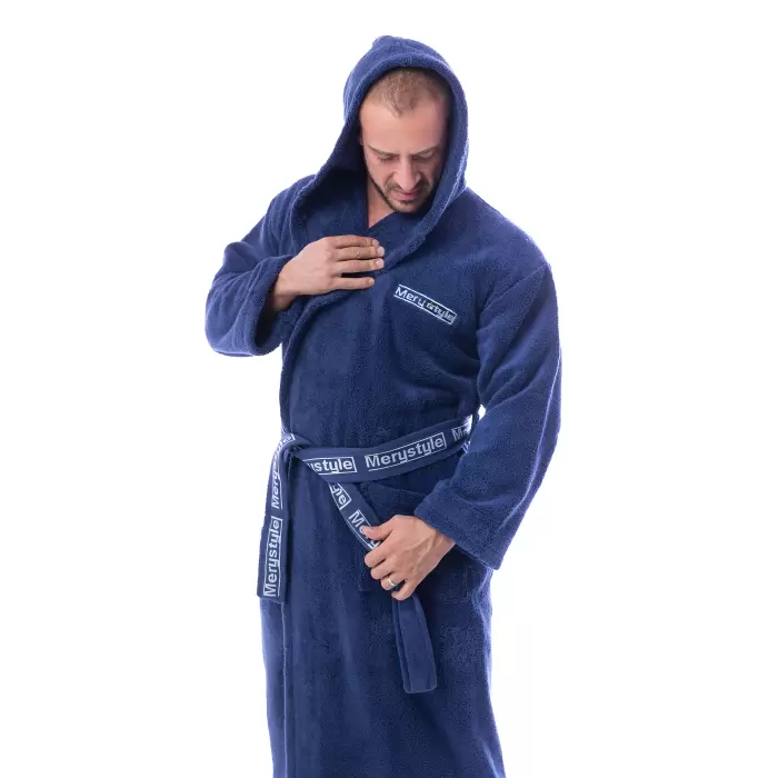 Халат Микропамук - тъмно син - мъжки - 193 - Халат Микропамук - тъмно син - мъжки - 193