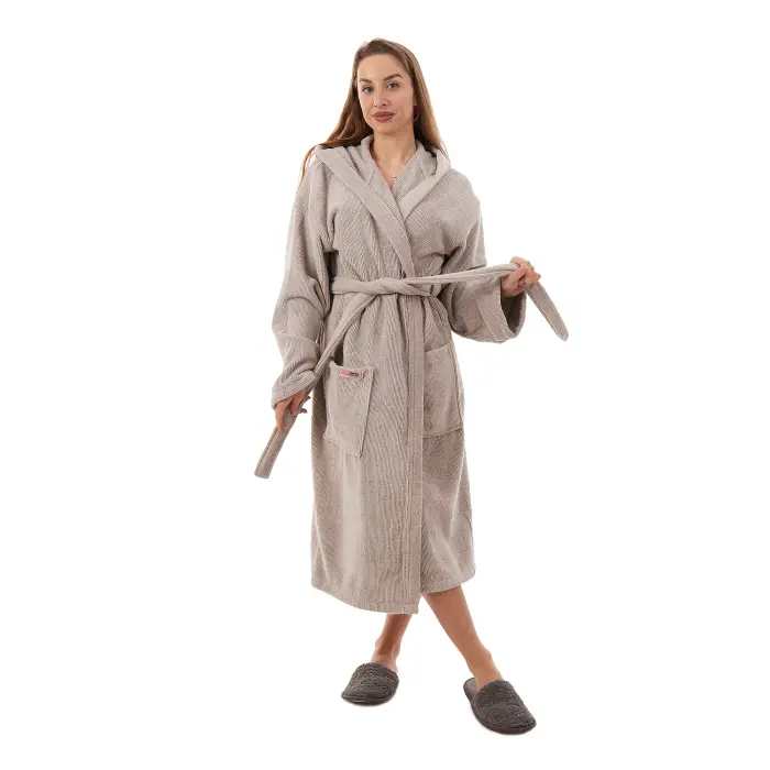 Халат Рипс - Светло сив - дамски - 3706 - Халат Рипс - Светло сив - дамски - 3706