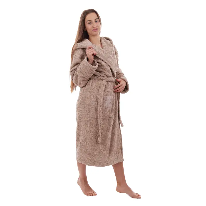 Халат ЖАКАРД - MS - Бежово- дамски - 3491 - Халат ЖАКАРД - MS - Бежово- дамски - 3491