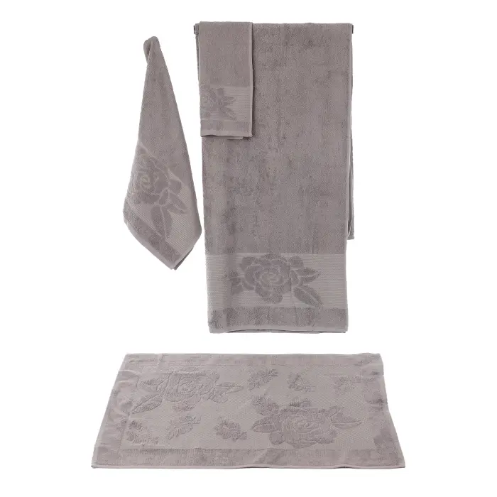 Комплект 4 броя хавлия Цветя - Сиво - 3302 - Комплект 4 броя хавлия Цветя - Сиво - 3302
