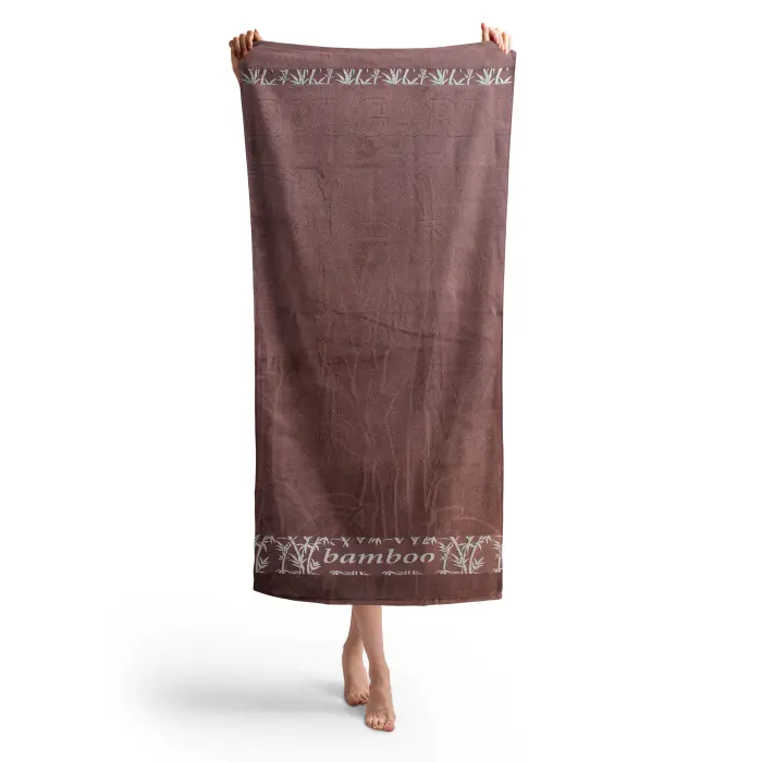 Плажна хавлия с бамбуков десен - кафява - 1780 -  Плажна хавлия с бамбуков десен - кафява - 1780