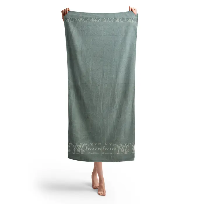 Плажна хавлия с бамбуков десен - каки зелено - 1771 - Плажна хавлия с бамбуков десен - каки зелено - 1771
