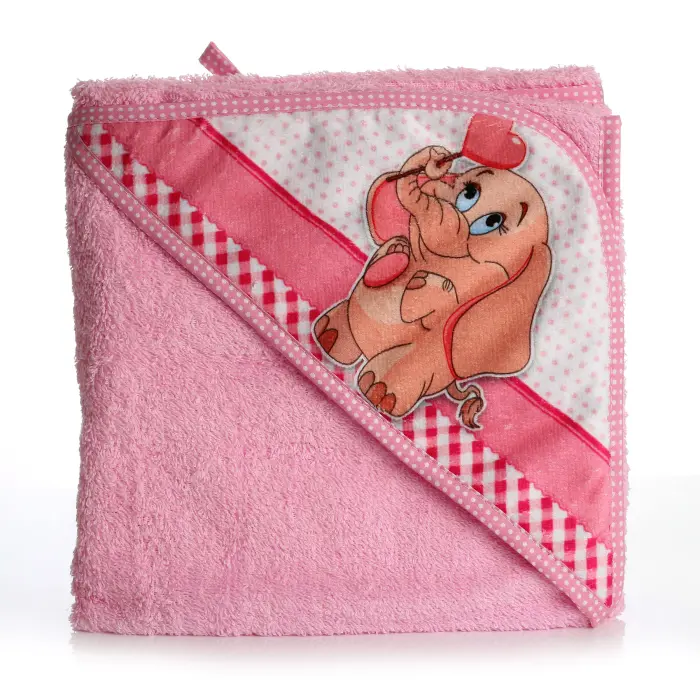 Бебешка хавлиена кърпа с качулка - Розово - Слонче - 1072 - Бебешка хавлиена кърпа с качулка - Розово - Слонче - 1072