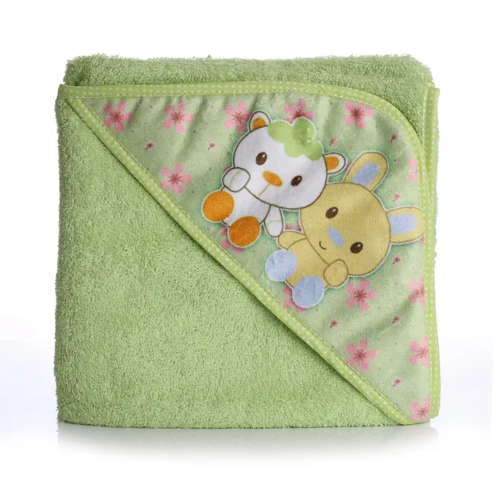 Бебешка хавлиена кърпа с качулка - Зелено - Животни - 1076 - Бебешка хавлиена кърпа с качулка - Зелено - Животни - 1076