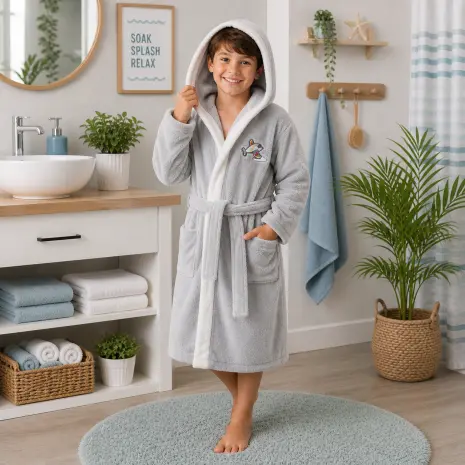 Детски халат Sunny - светло сиво - 7/8 години - Детски халат Sunny - светло сиво - 7/8 години