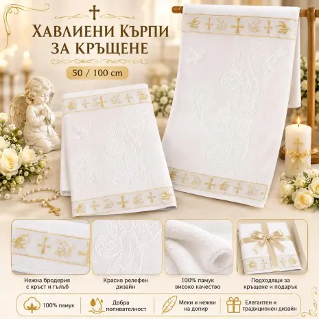 Кърпа за Кръщение с втъкани златни нишки
