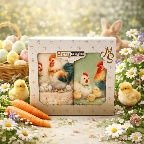 Комплект - 2 броя хавлиена кърпа с печат - Кутия - 5453