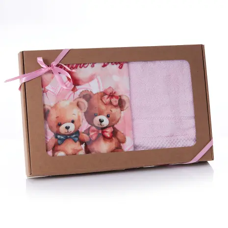 Комплект 2бр.кърпи в кутия - розова - Свети Валентин