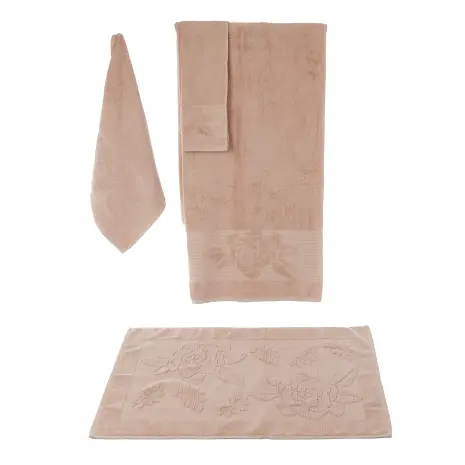 Комплект 4 броя хавлия Цветя - Кафяво - Комплект 4 броя хавлия Цветя - Кафяво