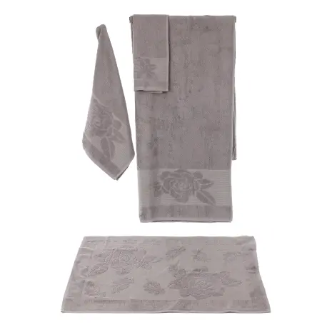 Комплект 4 броя хавлия Цветя - Сиво - Комплект 4 броя хавлия Цветя - Сиво