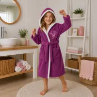 Детски халат Sunny от 100% памук с качулка - лилаво - 9/10 години - Детски халат Sunny от 100% памук с качулка - лилаво - 9/10 години