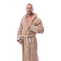 Халат букле MS печат - Капучино - мъжки - 33 | Халат букле MS печат - Капучино - мъжки - 33